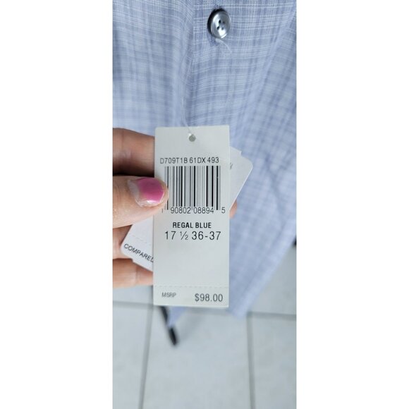 John Varvatos Regu Fit Dress Shirt Button Up Size 36/37 17 1/2 Plaid Royal Bl - Picture 6 of 16